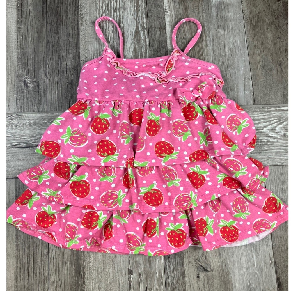 Nannette Girl Kids Pink Strawberry Polka Dot Tiered Ruffle Tank Top Size 5